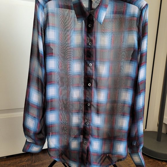 Plaid Chiffon Shirt Blouse  EXTRA $15 OFF first ever poshmark.ca buy - Picture 1 of 4